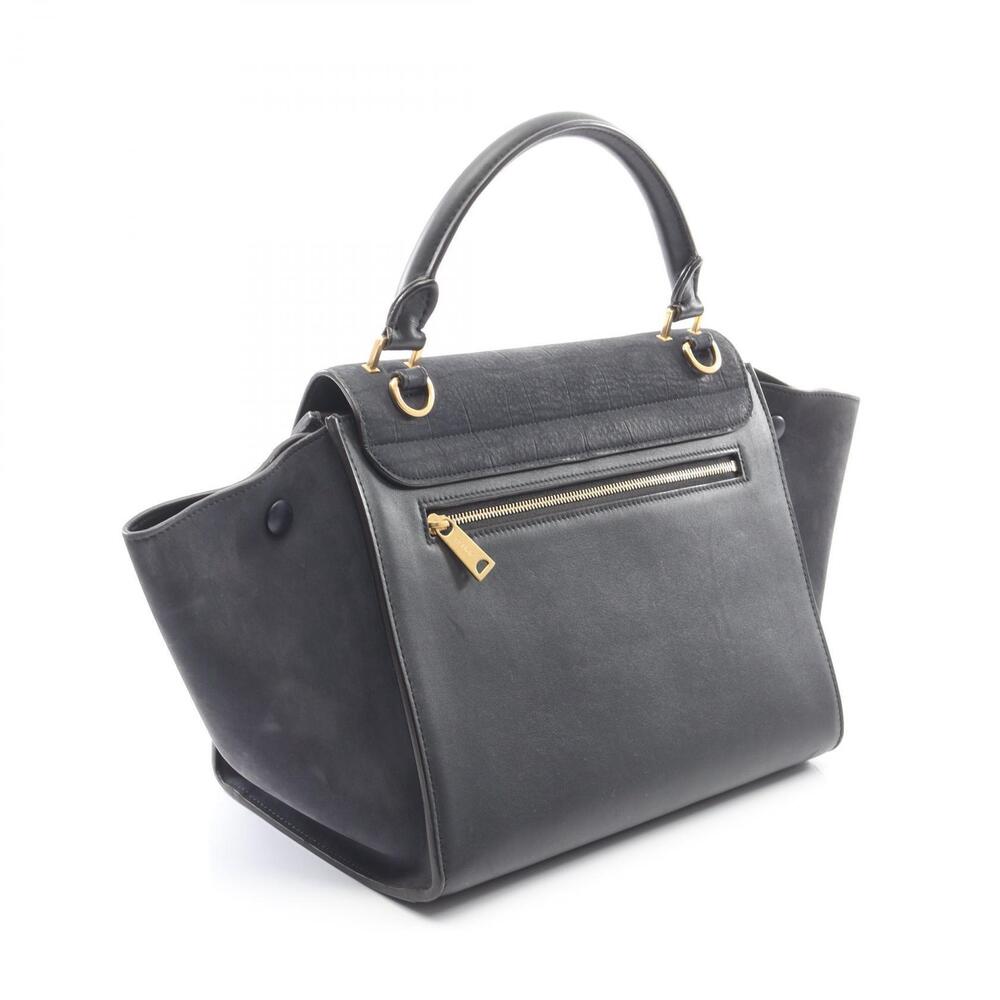 Celine Leather Blue Suede Handbag Navy Black Trapeze